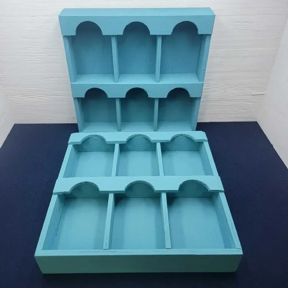 Teal Arched Cubby Shelves Pair 6 Compartment Wood Display Storage 8.25x8